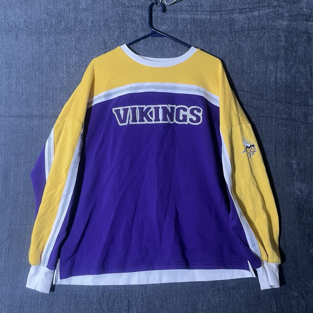 G-III 4Her Minnesota Vikings Womens Sweatshirt XL Colorblock Glitter Shimmer